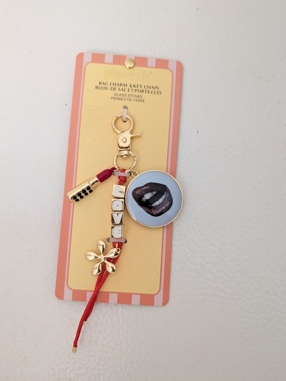 Piper K Women’s Red Lip & Love Bag Charm Keychain